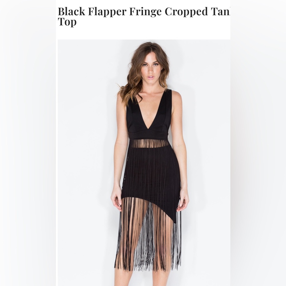 Black Flapper Fringe Cropped Tank Top